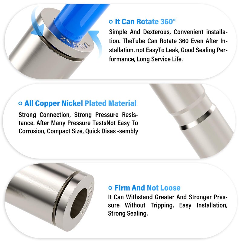 TAILONZ PNEUMATIC 5/32 Inch OD Copper Nickel Plating Straight Union Connect air Fittings Quick Connect Push Lock Fittings Pneumatic Fittings Tube connectors PU-5/32 (Pack of 10) - Image 4
